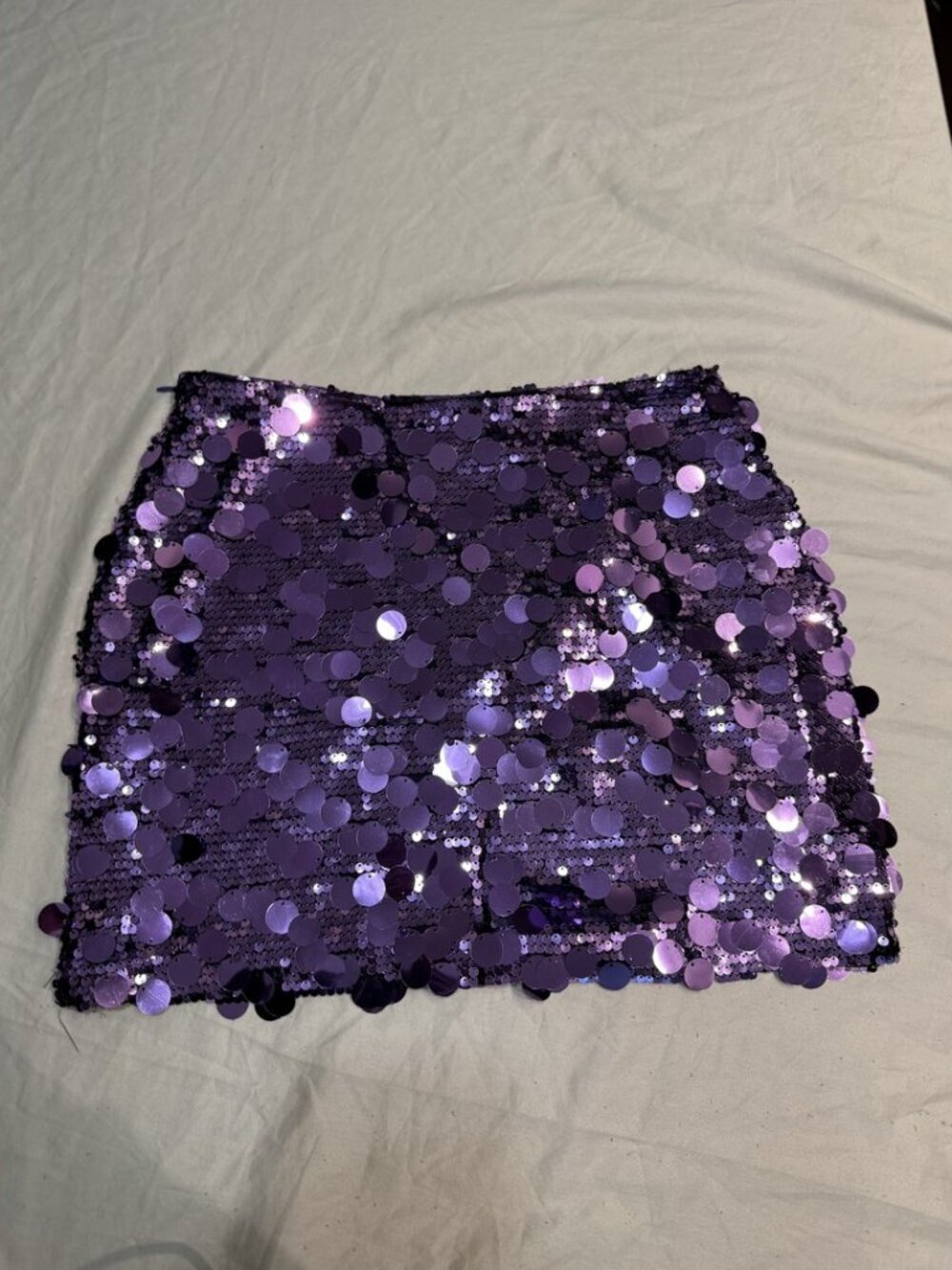 Purple Violet Sequin Paillette Mini Skirt Satin Lined NWT Size L